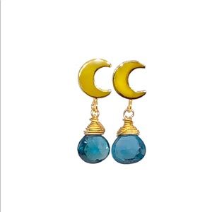 Blue Topaz Crescent Moon Earrings